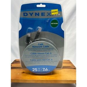 Dynex Cat6 Network Cable 25ft Black New Sealed Ethernet Patch Cord TE-500-25-SGR